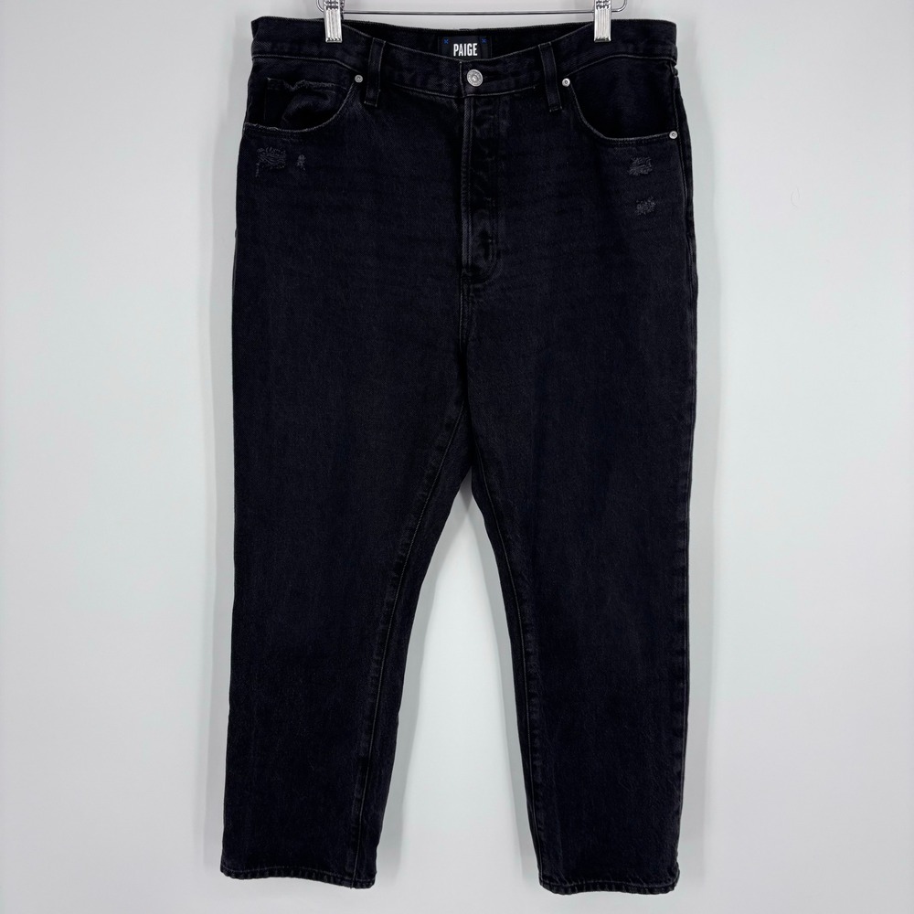 Paige Billy Crop Jeans Womens 31 Dark Dawn Black Distressed High Rise Straight